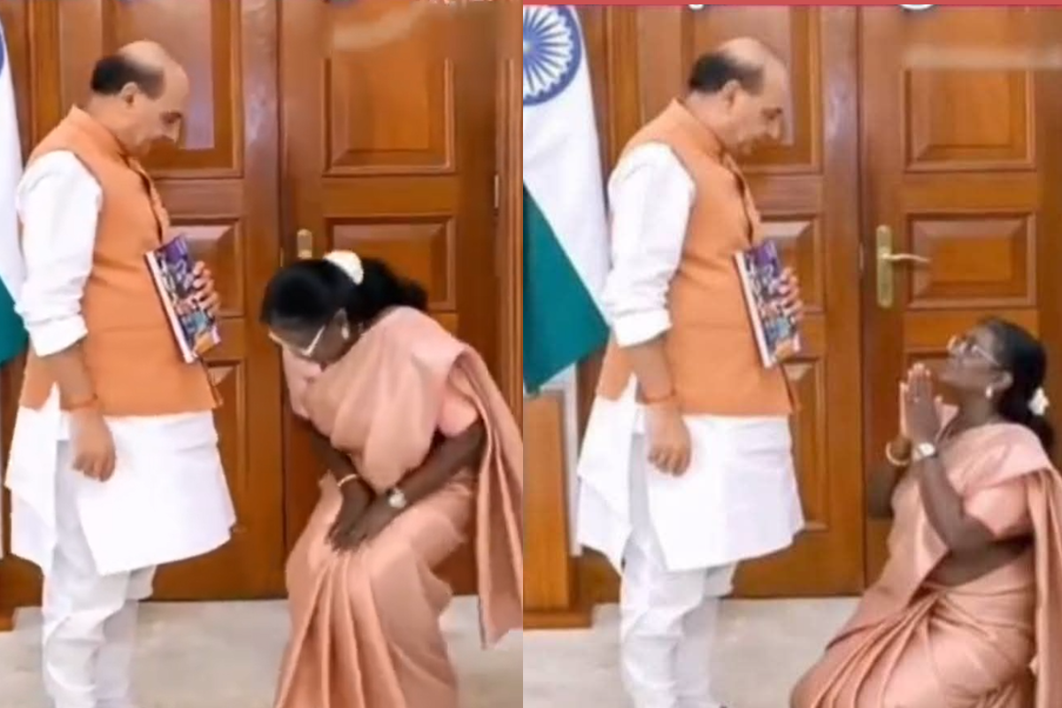 ராஜ்நாத் சிங் காலில் விழுந்த குடியரசுத் தலைவர் என்று பரவும் வீடியோ உண்மையா?