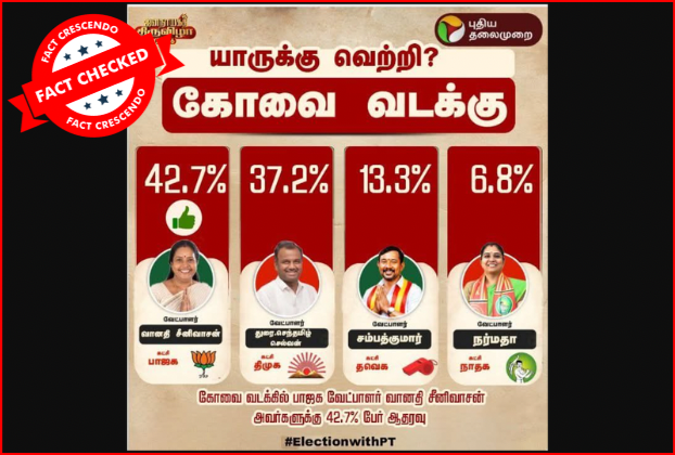 கோவை வடக்கில் வேட்பாளர் வானதி சீனிவாசன் வெற்றி பெறுவார் என்று பரவும் கருத்துக்கணிப்பு உண்மையா?