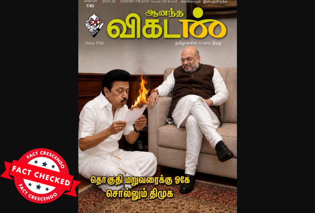 அமித்ஷா காலடியில் ஸ்டாலின் இருப்பது போன்று கவர் போட்டோ வெளியிட்டதா ஆனந்த விகடன்?